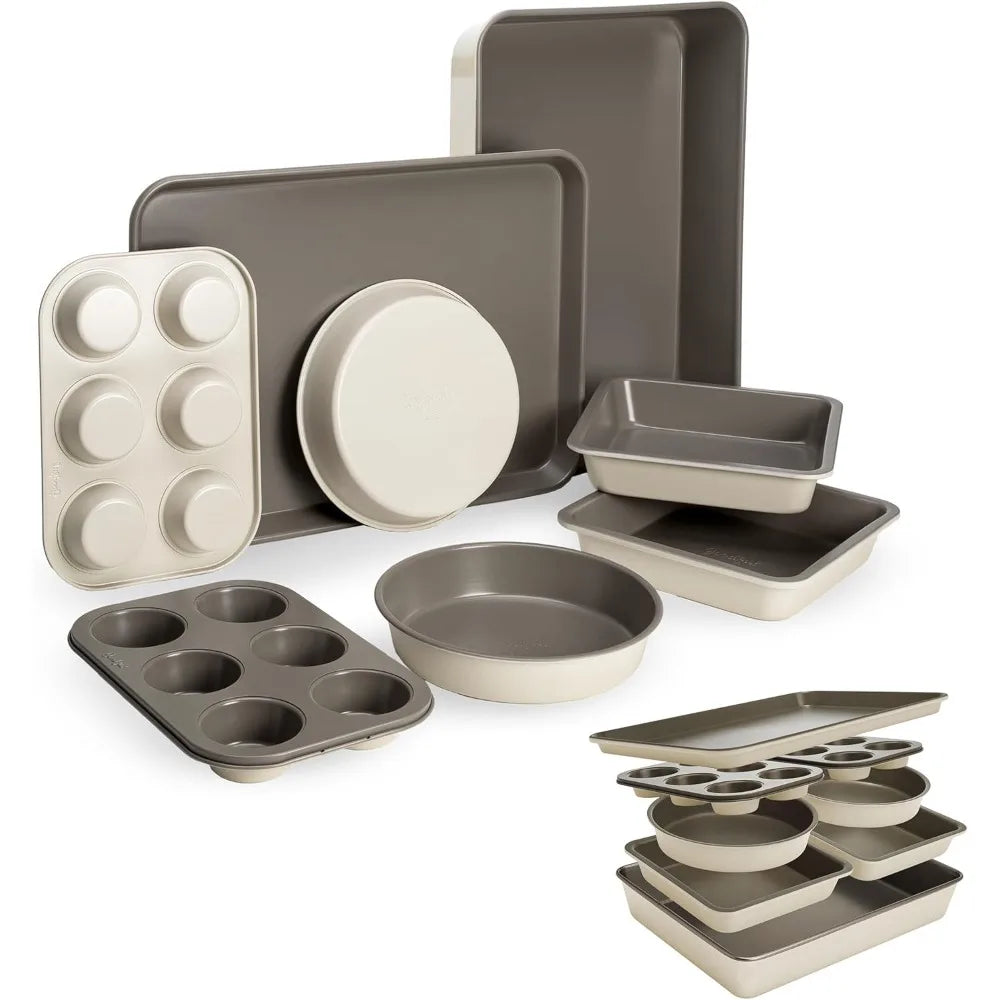 Goodful All-In-One Nonstick Bakeware Set, Stackable and Space Saving Design includes Round and Square Pans, Muffin Pans, Cookie