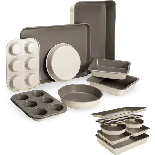 Goodful All-In-One Nonstick Bakeware Set, Stackable and Space Saving Design includes Round and Square Pans, Muffin Pans, Cookie
