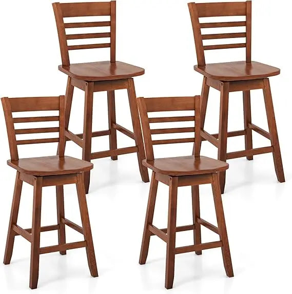 Set of 4 Swivel Bar Stools, 24.5 Inch Counter Height Chairs with Hollow Backrests and Contoured Seats, Including Footrests for K