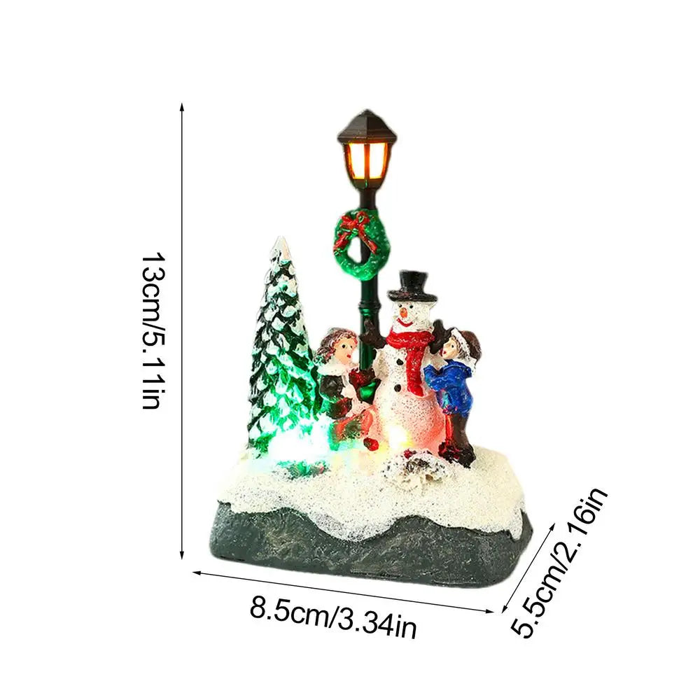 LED Resin Village Ornaments Christmas Snow House Figurines Decoration Snowman Christmas Tree Holiday Gift Home Decor