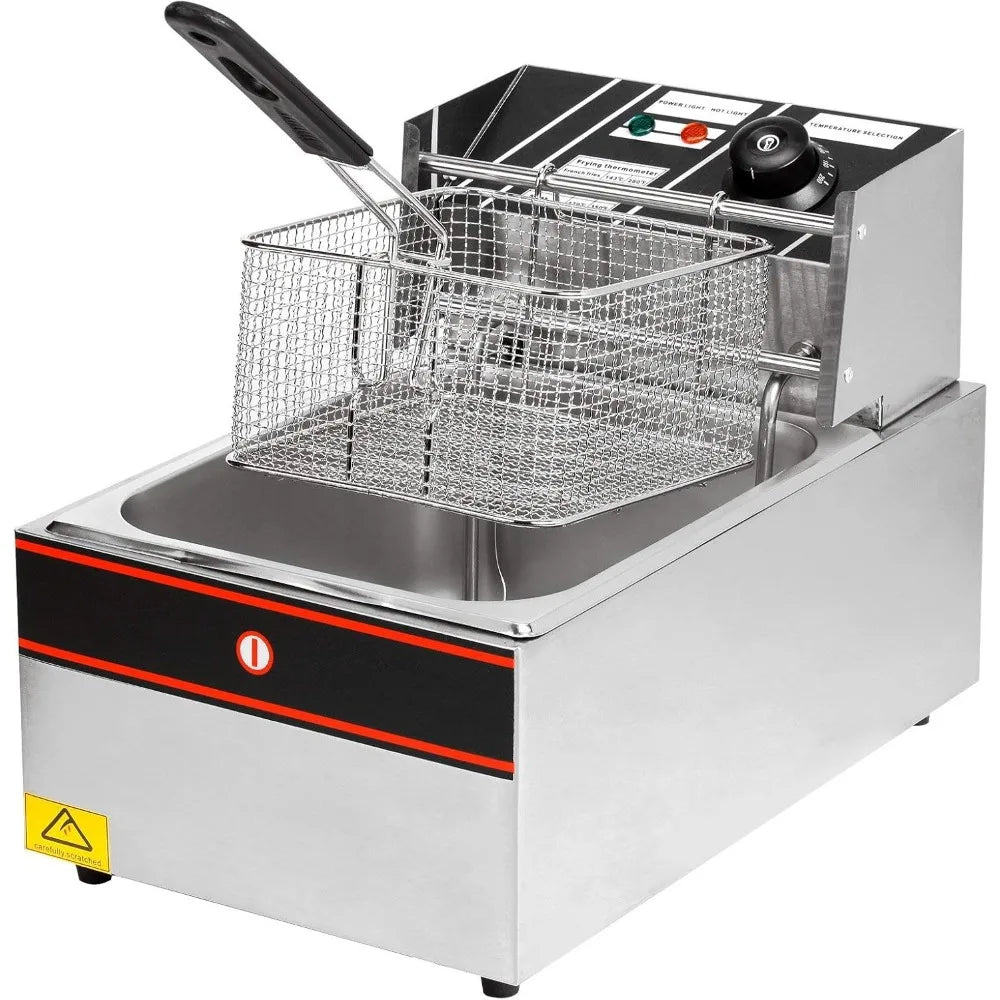Professional 6-Liter Tabletop Electric Deep Fryer, 2500W, with Frying Basket for Restaurant Kitchen Use