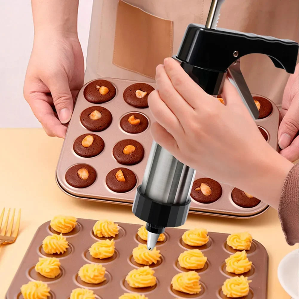 Cookie Press Gun with 13 Cookie Discs+8 Icing Nozzles DIY Cookie Maker Deluxe Cookie Maker for Making and Decorating Cookies