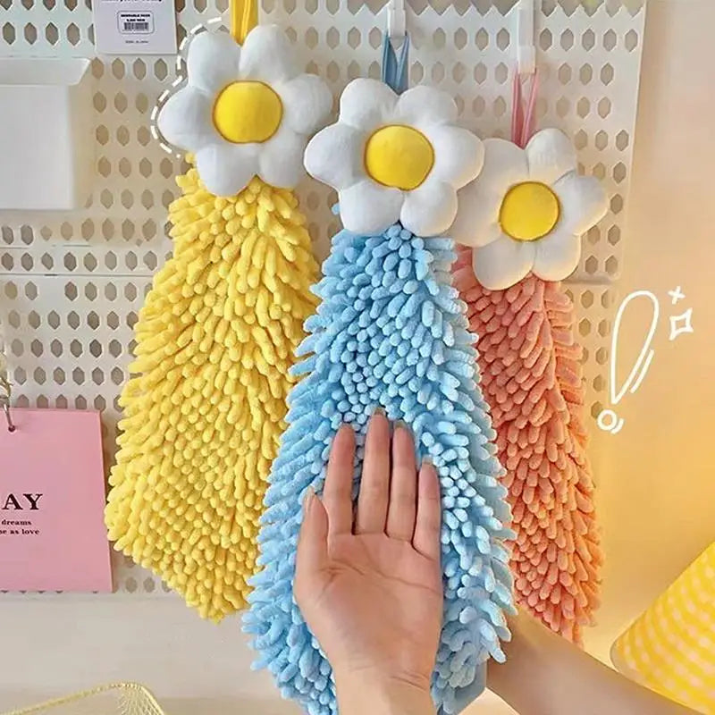 Quick Dry Hand Towel For Kitchen Bathroom Thickened Absorbent Dish Cleaning Cloth Big Sun Flowers Type Lattice Texture