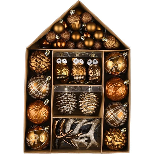 Valery Madelyn Fall Ornaments for Christmas Trees 70ct Bronze Copper and Gold Shatterproof Christmas Tree Decorations Woodland