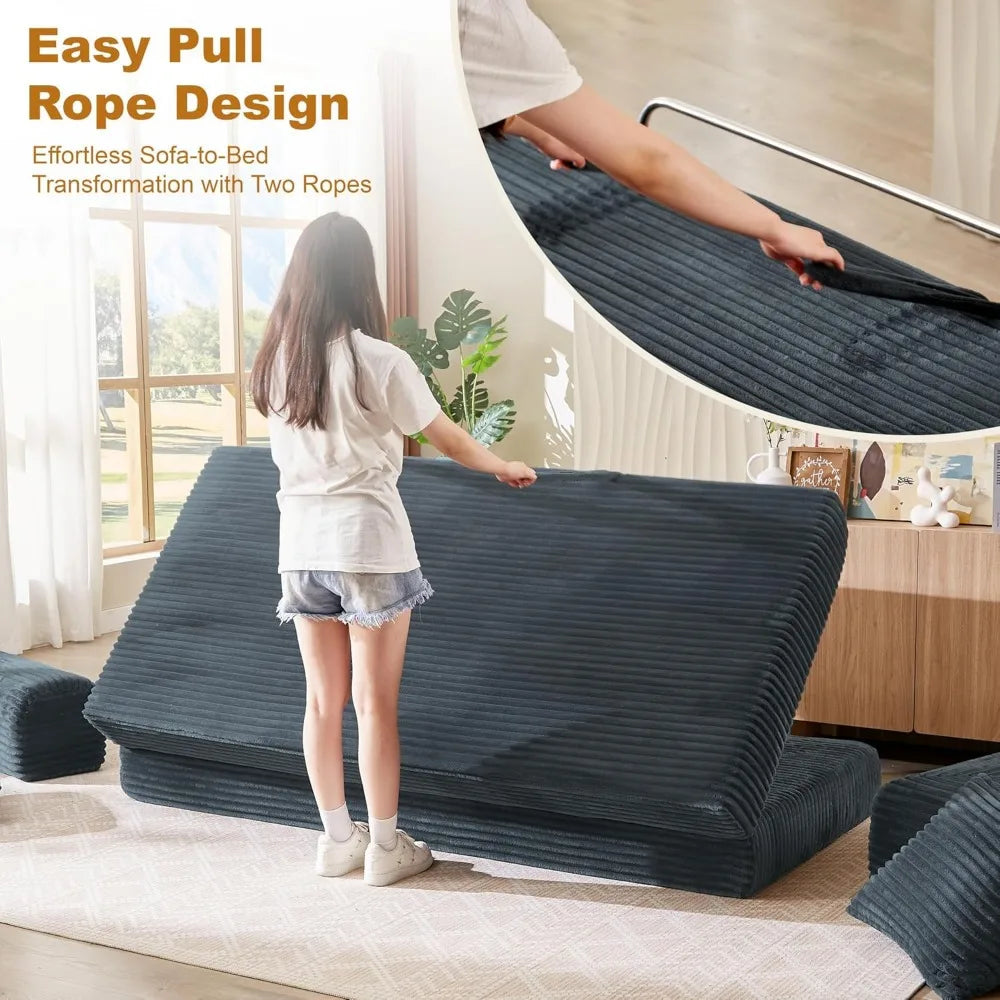 Sofa Bed 4-in-1 Boneless Couch Oversized Corduroy Upholstered Sleeper Sofa with Loveseat Couches for Living Room