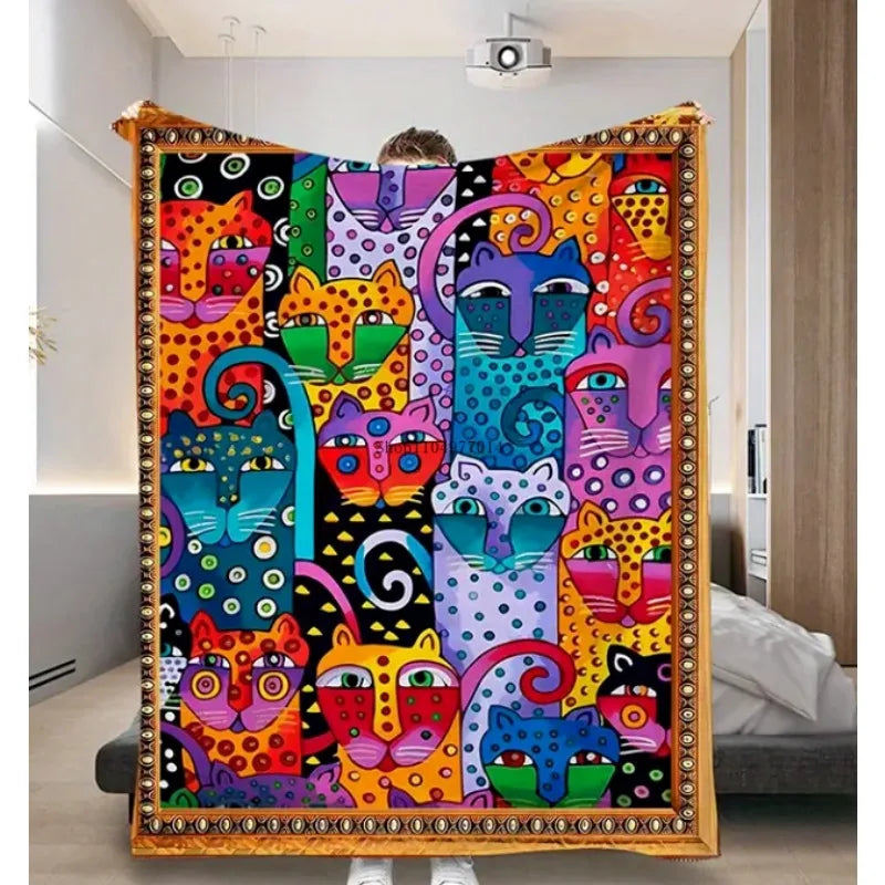 Funny cartoon blanket with funny cats, suitable for sofa, office, bed blanket, camping and travel
