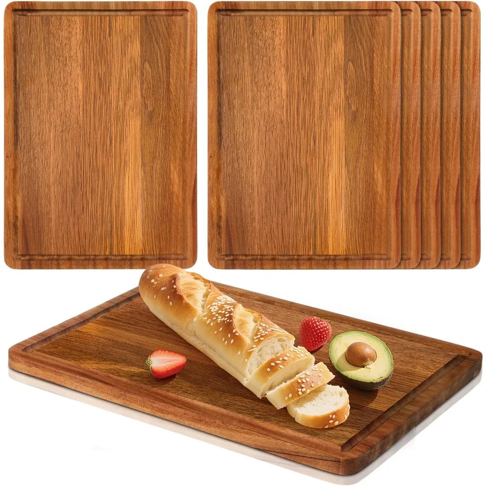 Roshtia 6 Pieces Acacia Wood Cutting Board 14 x 10 Kitchen Wooden Chopping Board Reversible Charcuterie Serving Tray Butcher Blo