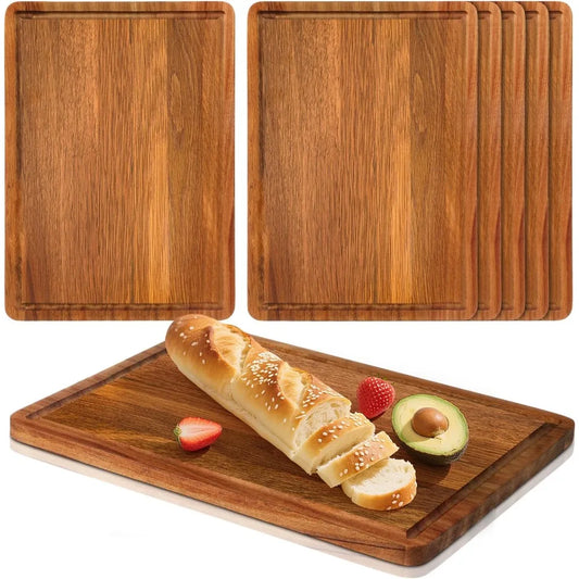 Roshtia 6 Pieces Acacia Wood Cutting Board 14 x 10 Kitchen Wooden Chopping Board Reversible Charcuterie Serving Tray Butcher Blo