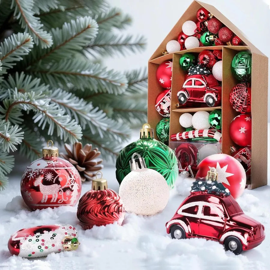 FestiveBliss 72 Pcs Christmas Ball Ornaments Colorful Variety Shatterproof Ornaments with Hanging Loops for Christmas Tree Deco
