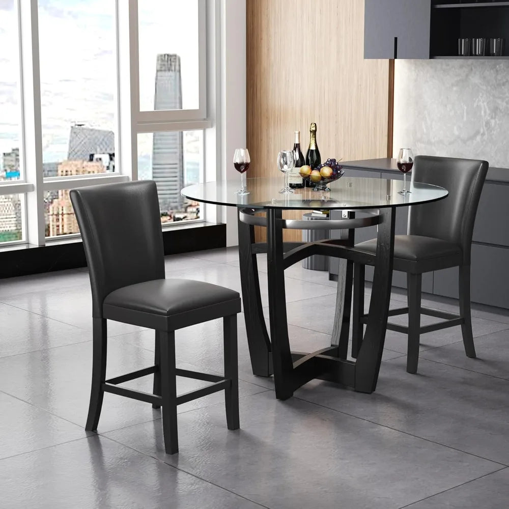 Counter Bar Stools Set of 2,24 inch Seat Height Faux Leather Kitchen Barstools with High Backrest,Armless Upholstered Bar Chairs