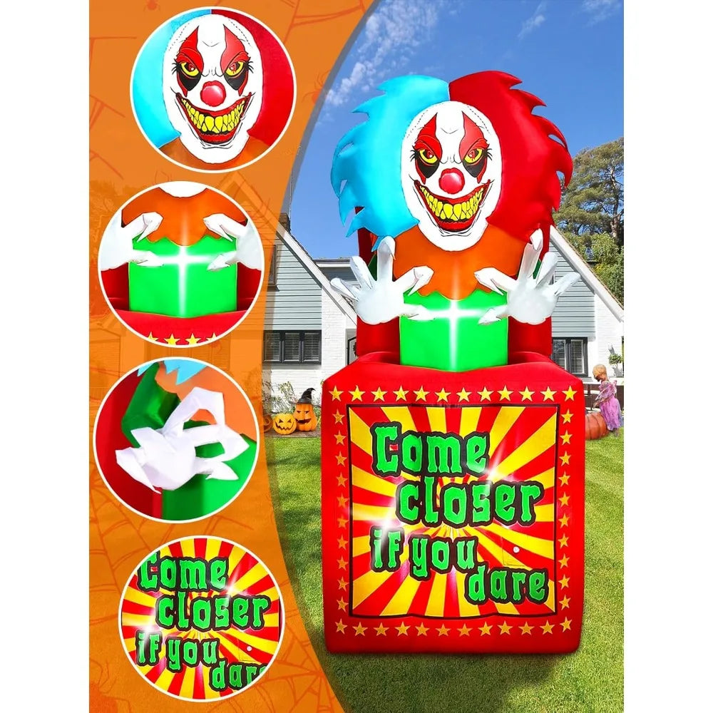 6.6 FT Halloween Inflatables Animated Clown with Music,  Circus Clown Box Outdoor Decorations Blow Up Yard with Built-in LEDs fo