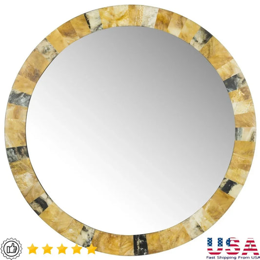 Round 25 Inch Artisan Marbled Mirror Wall Art Multicolor Handcrafted Home Decoration Unique Accent Feature