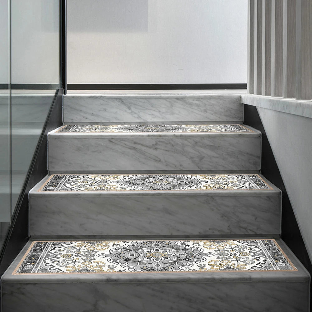 15PCS Carpet Stair Treads Set Reusable Non Slip Stairway Carpet Rugs Bohemian Indoor Skid Resistant Stair Tread for Wooden Steps