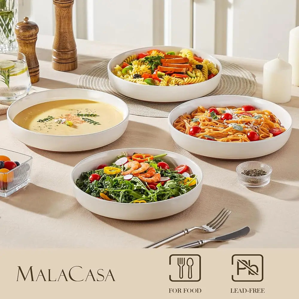 48 Oz Pasta Bowls Set Of 4, Large Salad Serving Bowls For Kitchen, Ceramic Soup Bowls Pasta Plates For Dinner, Microwave