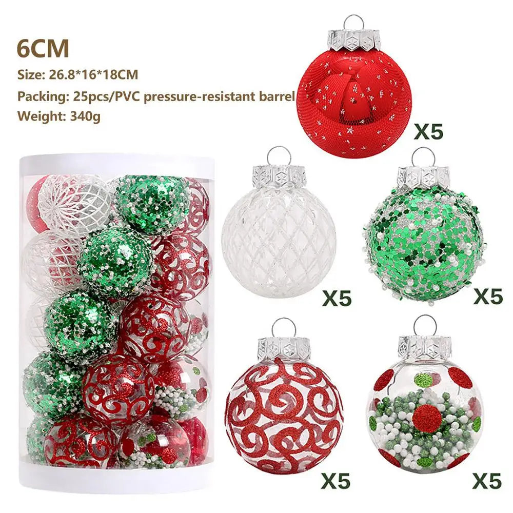 Christmas Tree Balls Hanging 25pcs Christmas Ball Ornaments Glittering Christmas Baubles PVC White Gold Ball Decorations Set