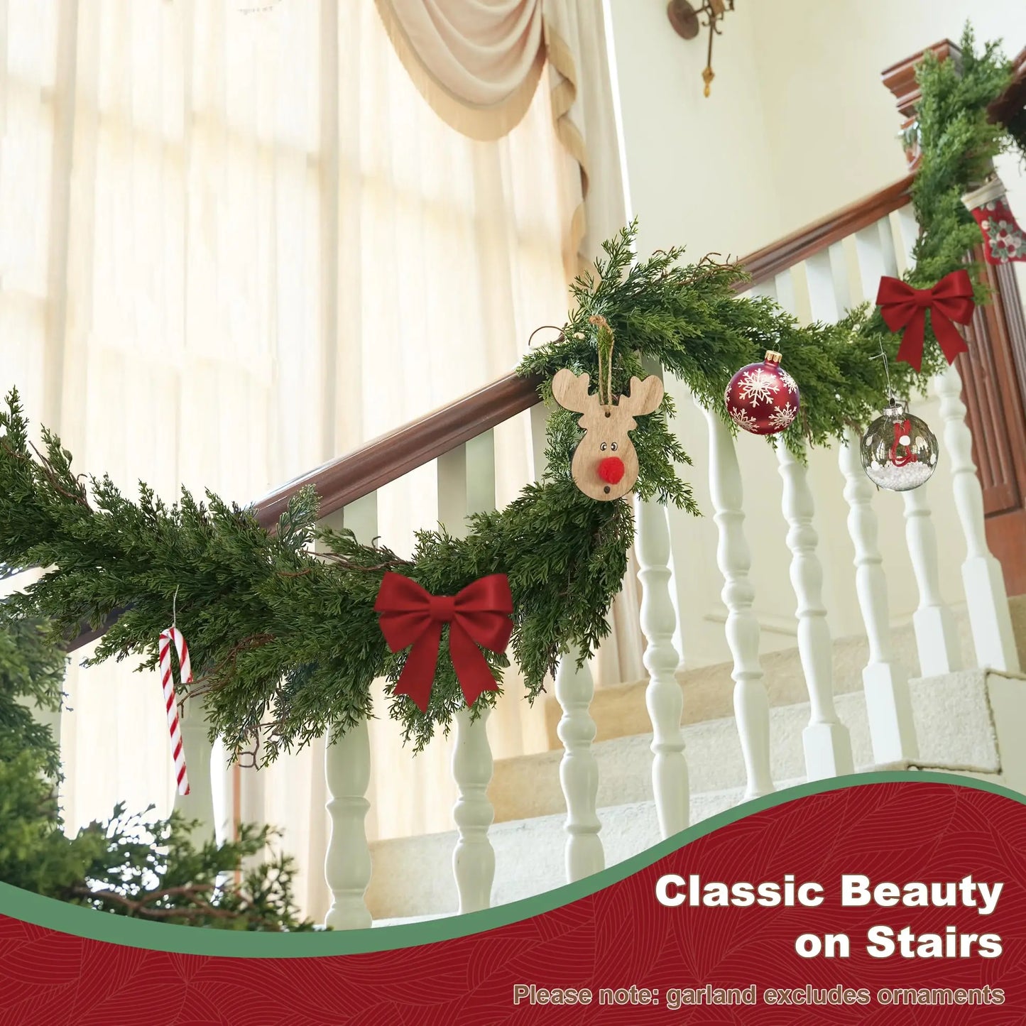 Artificial Christmas Garland 12FT Tall Faux Plant for Home Decor Indoor Outdoor Fake Lifelike Cypresses Pine Plants 1 p