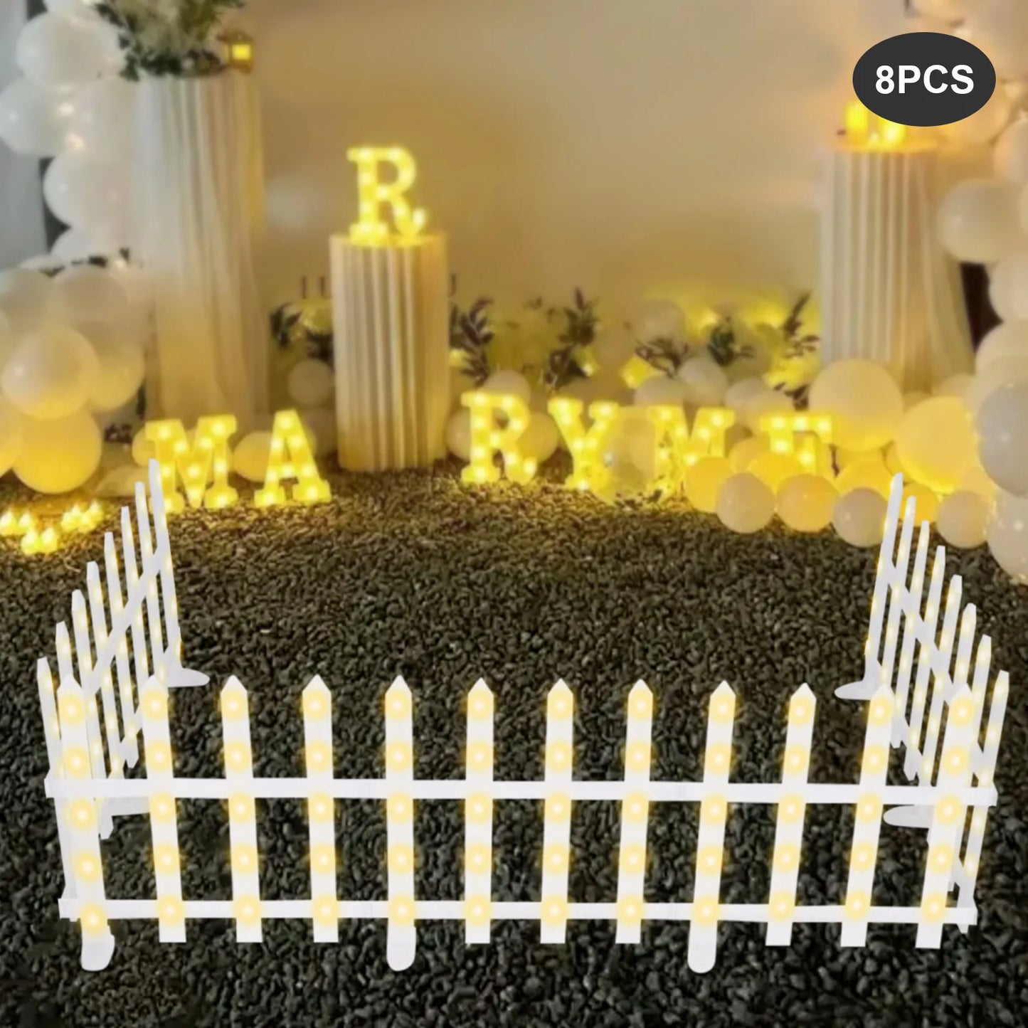 8 PCS Christmas PP Decorations Light,White Christmas Fence Warm Lights Placement Each Panel 38cm for Decoration Christmas Tree