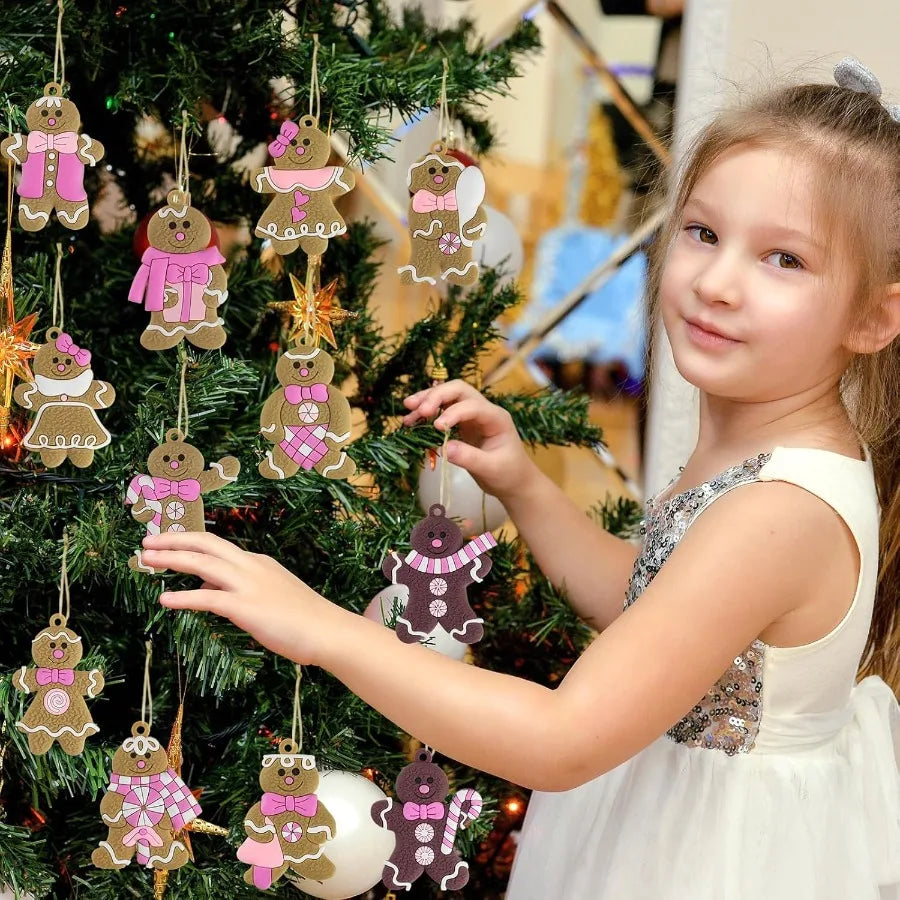 36pcs Pink Gingerbread Man Christmas Tree Decorations Hanging Ornaments for Holiday Xmas Tree Home Decor Festive Winter Season