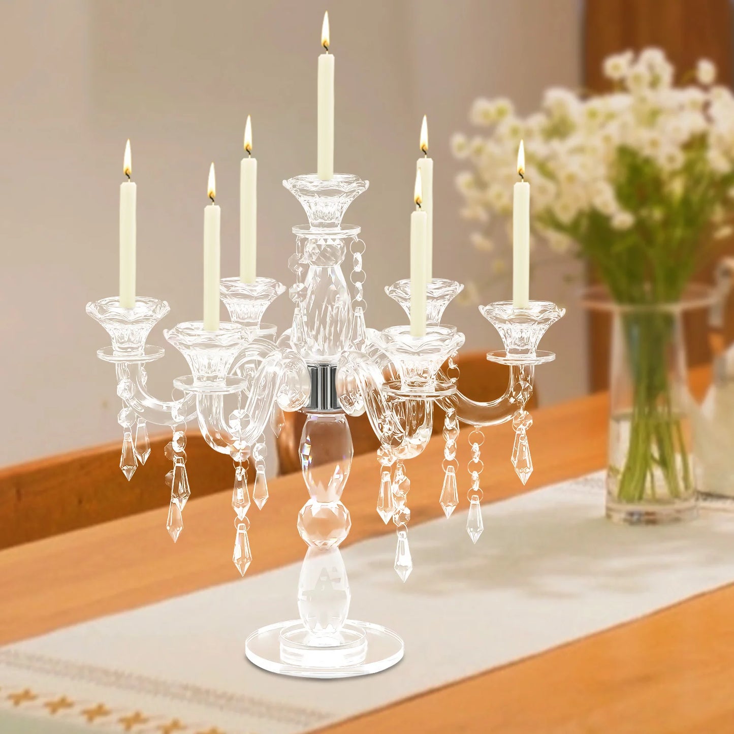 7-Arm Elegant Crystal Candelabra – Sturdy Candle Holder with Stable Base, Ideal for Weddings, Dinners & Home Decor