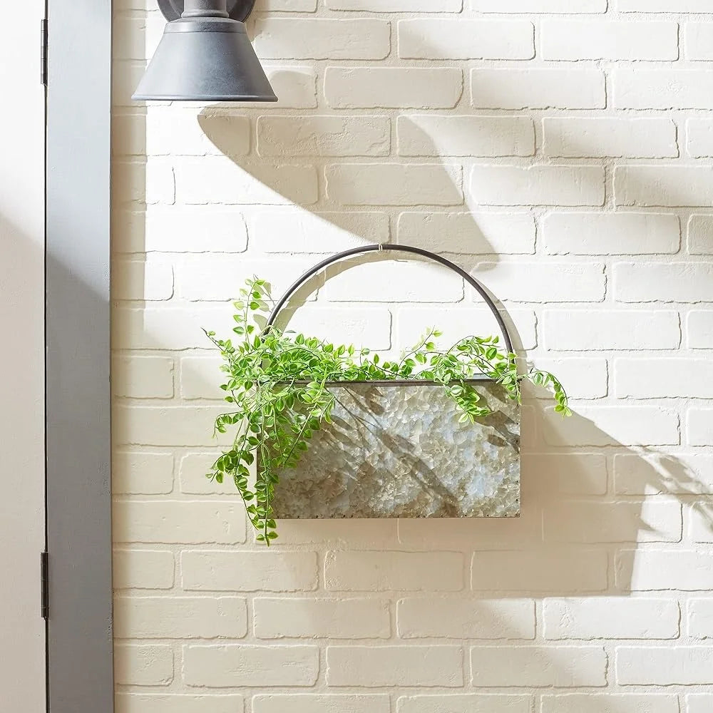 Galvanized Wall Hanging Planter Rectangle Durable Iron Holder Garden Patio Sunroom Rustic Farmhouse Home Decor