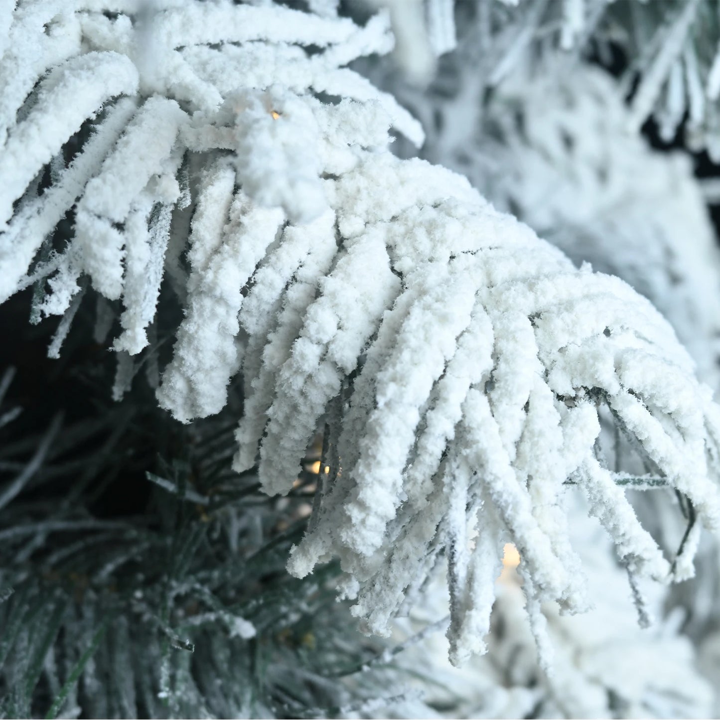 Artificial Flocking Christmas Tree with Warm White Ball Lights PVC Holiday Decoration Xmas Tree with Sturdy Metal Stand Base