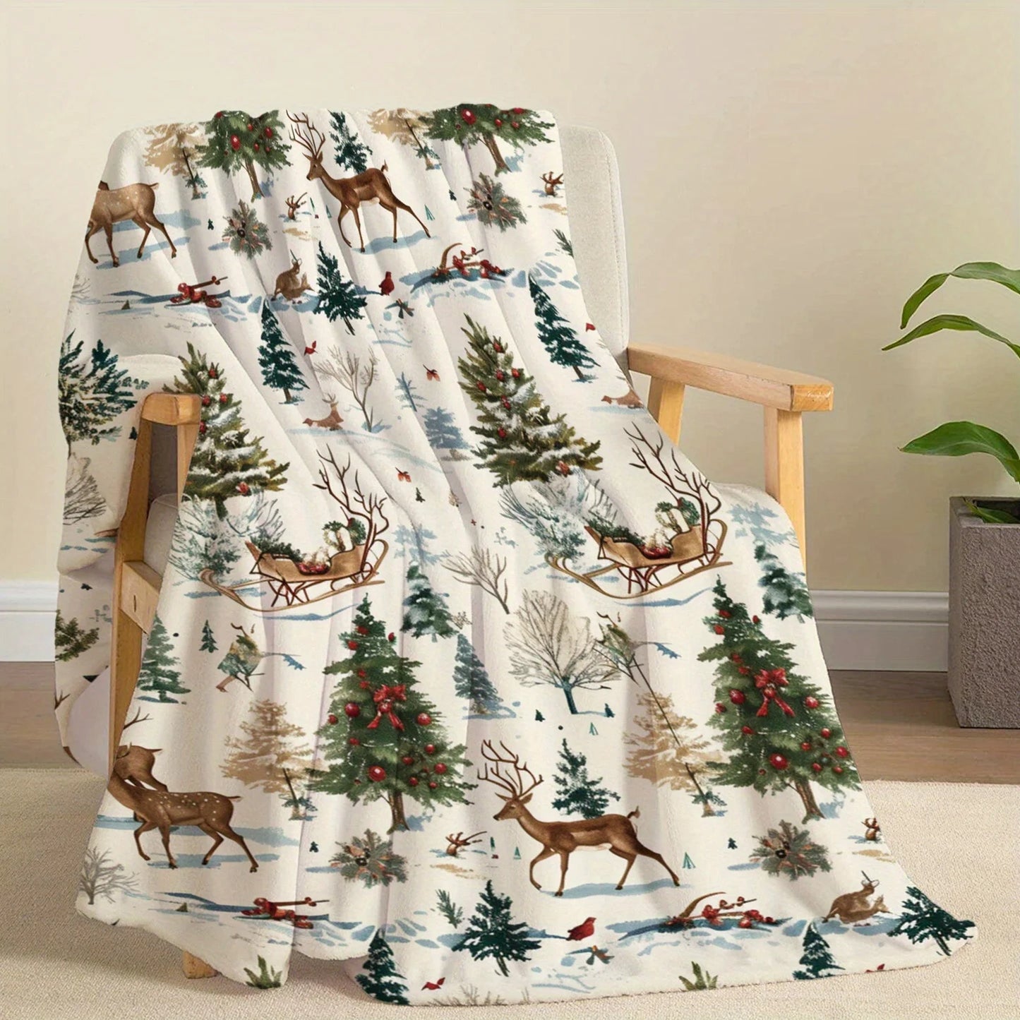 Cozy Christmas-Themed Flannel Throw Blanket - Soft, Lightweight & Warm for All Seasons - Perfect for Bed, Sofa, Office, Camping