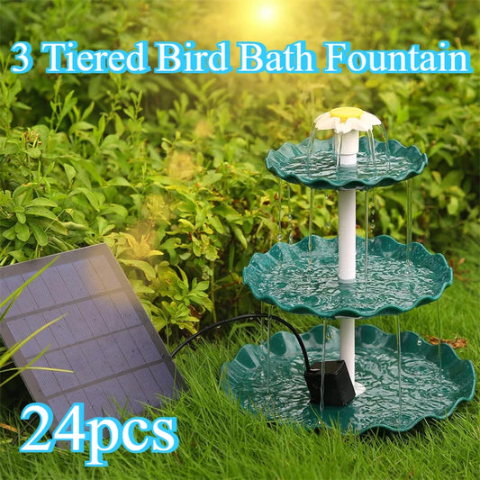 24pcs/box 3.5w Solar Fountain Pump with 3 Tiered Bird Bath DIY Solar Water Fountain for Bird Bath,Garden and Outdoor Bird Feeder