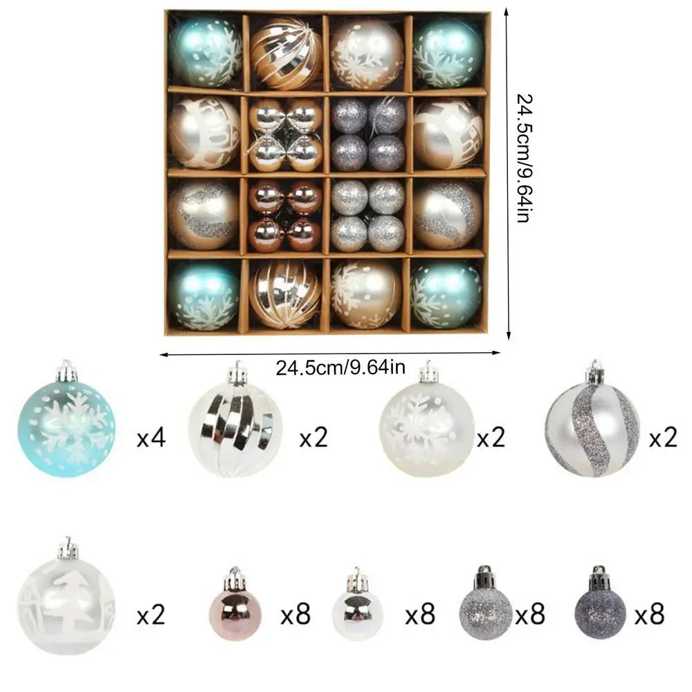 Christmas Tree Balls Hanging 25pcs Christmas Ball Ornaments Glittering Christmas Baubles PVC White Gold Ball Decorations Set