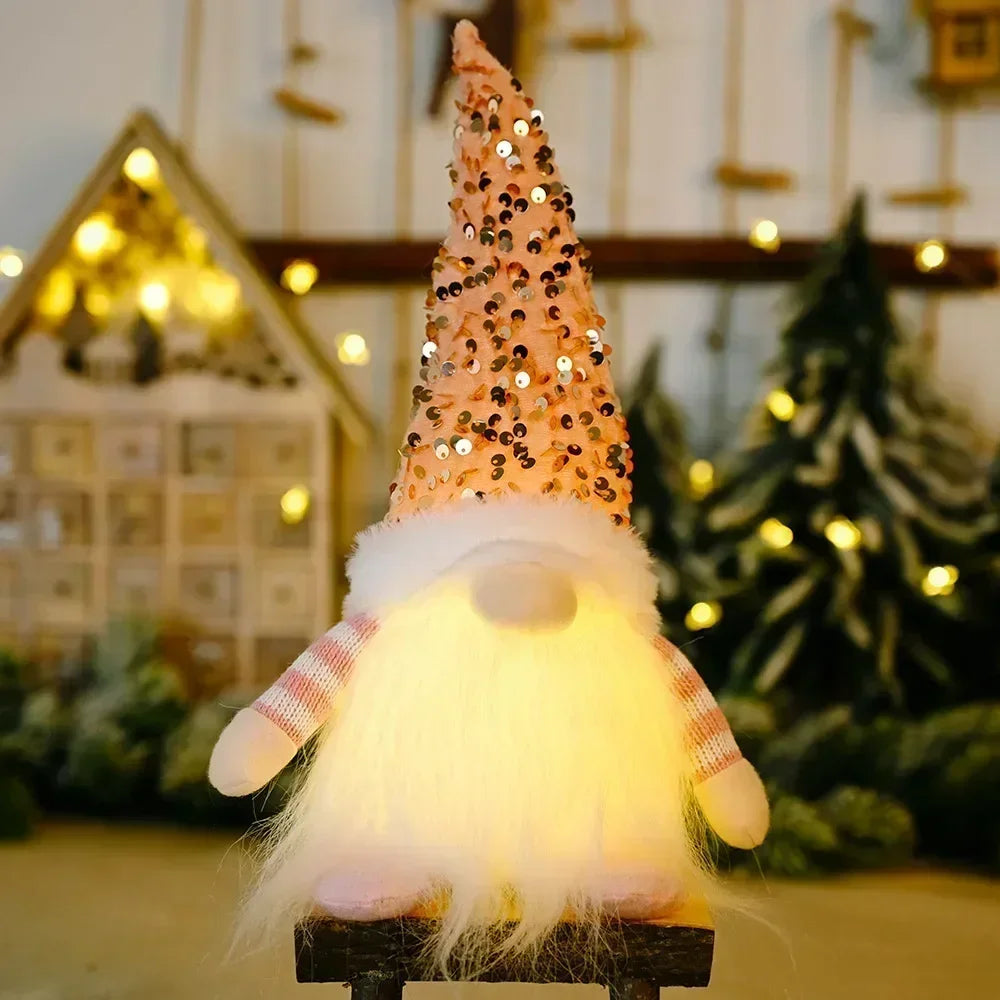 Glowing Knitted Gnome Doll with Led Night Light Christmas Decorations 2025 Home Xmas Tree Decor Navidad New Year 2026 Gift