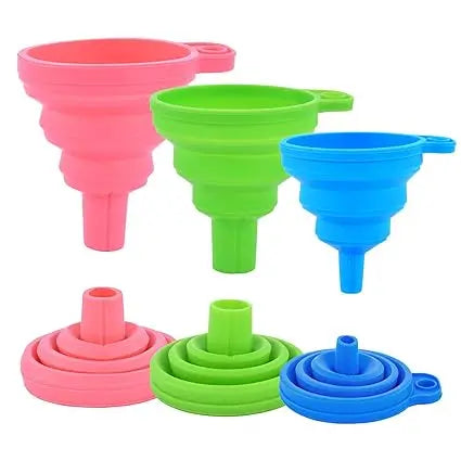 kitchen silicone collapsible funnel set of 3,small and large,flexible-foldable-cooking-food-grade funnels for filling small or m