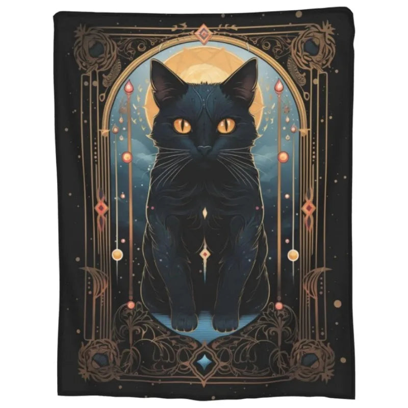 Tarot Moon Black Cat Throw Blanket Travel Sofa Bed Office Home Decoration Birthday Gift Blanket All Seasons Available