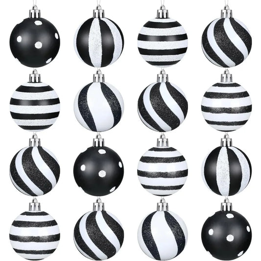 24 Pcs Christmas Black and White Ball Ornaments with Stripe Dot Design for Holiday Tree and Party Decoration Supplies 3.15 Inch