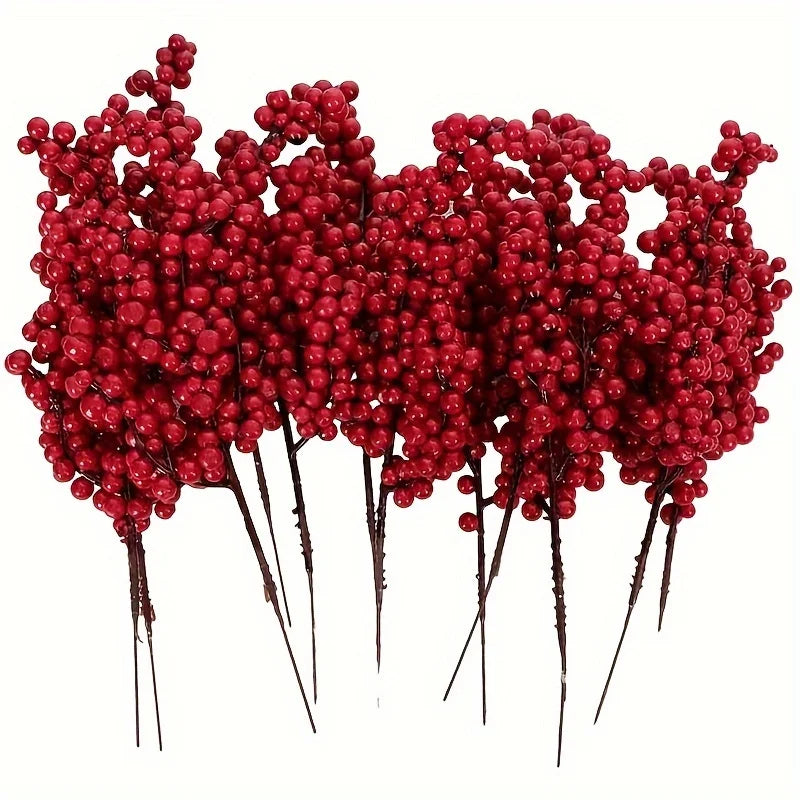 12PCS Set of Bright Red Artificial Christmas Tree Decoration Berries - DIY Holiday Decoration