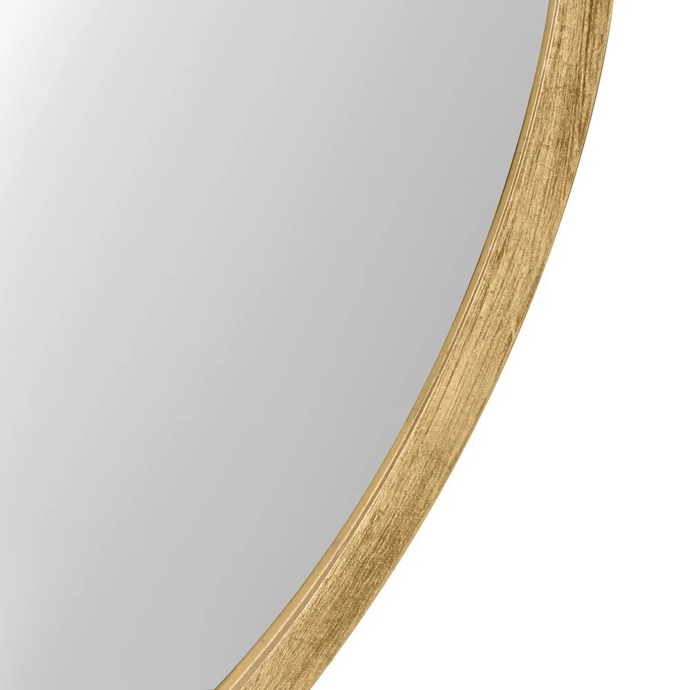 Round Wood Wall Mirror Modern Glam Accent Reflective Decorative Hanging Mirror Living Room Bedroom Bathroom Decor 25.6 inch