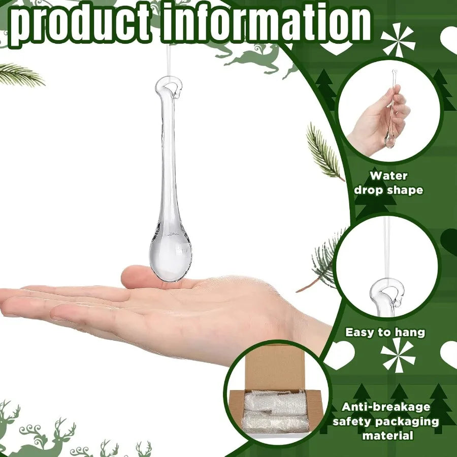22 Pcs Clear Glass Teardrop Christmas Ornaments Crystal Raindrop Hanging Ornaments Crystal Chandelier Drop Pendant Icicles Deco