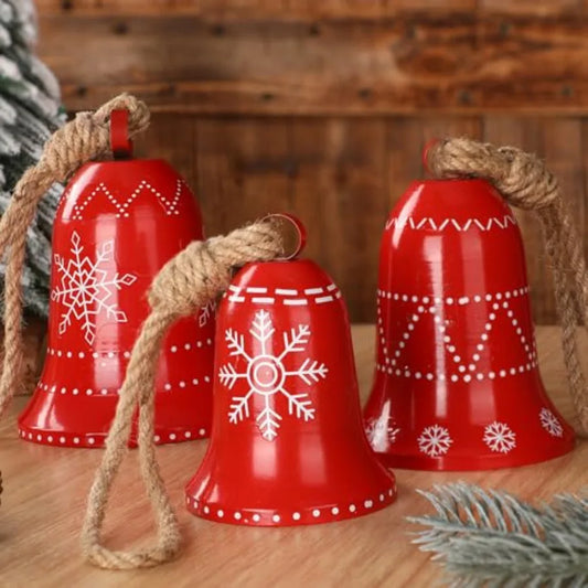 3 Set Christmas Snowflake Cow Bells Decor Large Red Metal Bell Ornaments for Rustic Holiday Outdoor Home Decoration Winter Wind