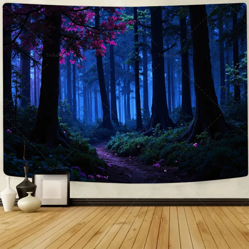 1pc Wall Tapestry "Winter Wonderland Tapestry - Snowy Forest & River Scene"