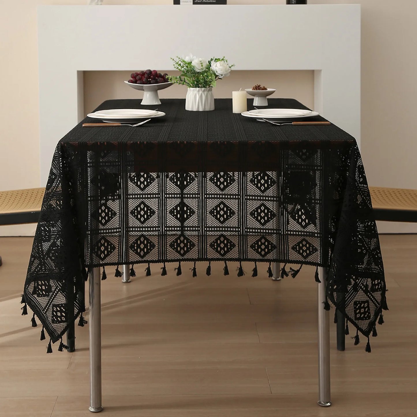 Luxury Style tablecloth, elegant hollow lace, non-slip dustproof dining table cover, durable fabric for home use, wholesale