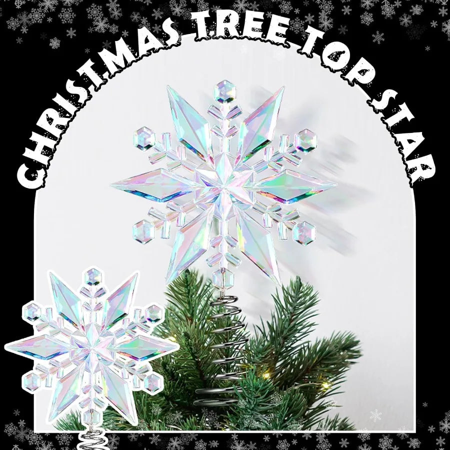 6 Inch Mini Christmas Iridescent Snowflake Tree Topper Acrylic Snowflake Toppers Xmas Ornament Trees Decor Iridescent Tree Topp