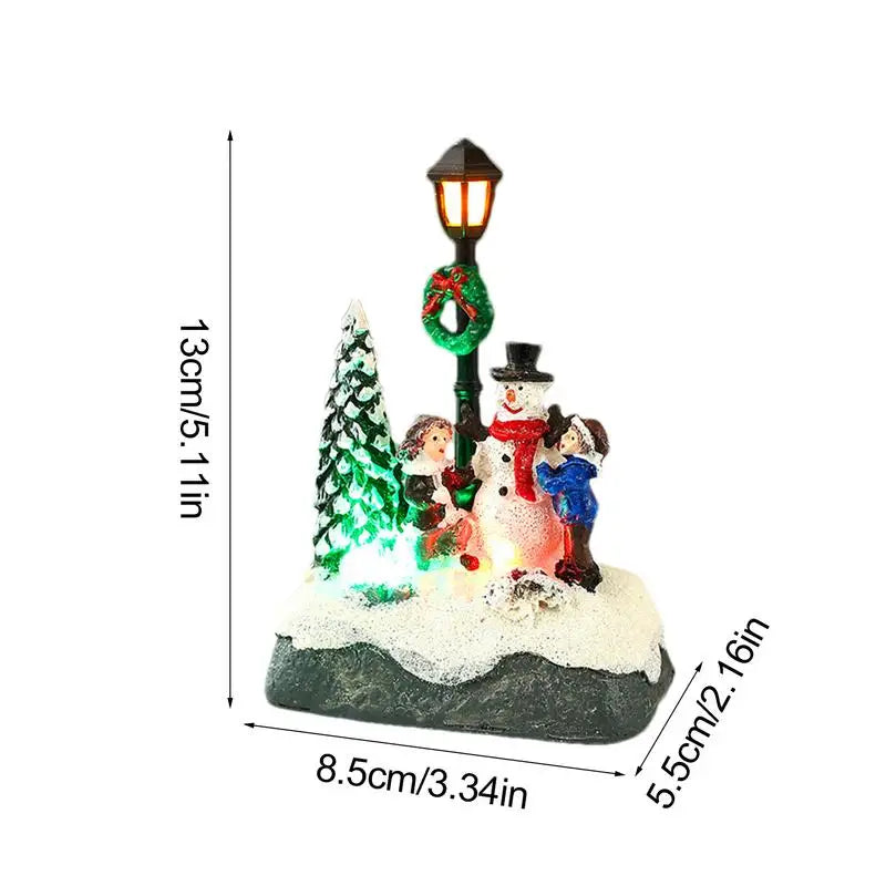 LED Resin Village Ornaments Christmas Snow House Figurines Decoration Snowman Christmas Tree Holiday Gift Home Decor