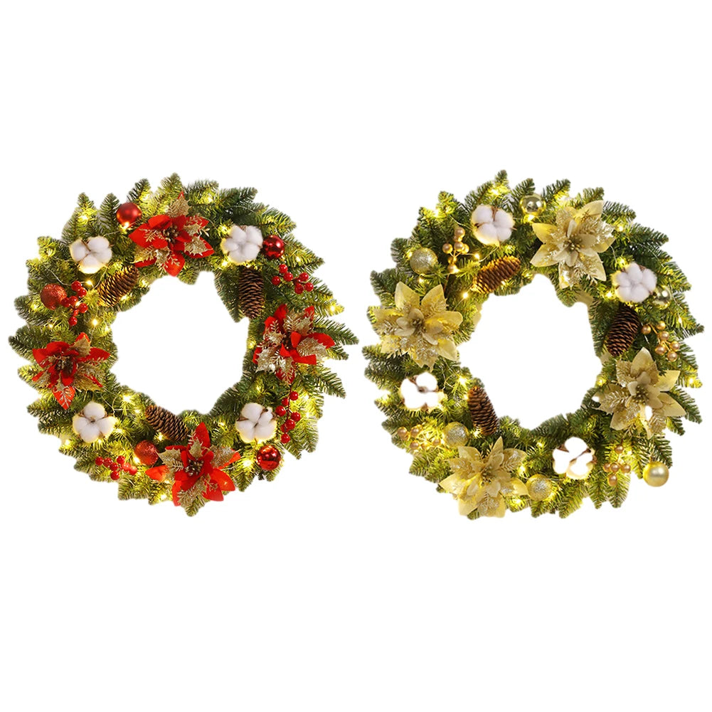 Christmas Round Wreath with Spruce Pine Cones Berry Ball 40CM Hanging Garlands Realistic PVC Light Up for Wall Front Door Window