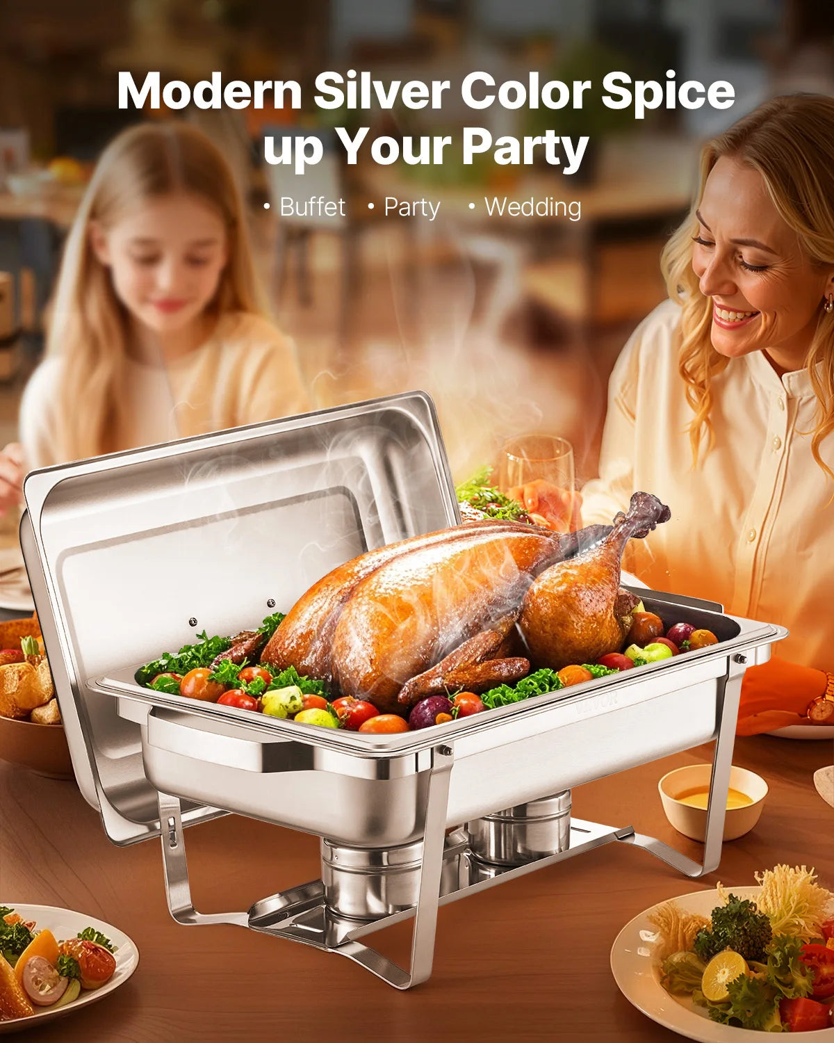 SucceBuy 2 Packs Chafing Dish Buffet Set Stainless Steel Chafer Rectangle Catering Warmer Server w/Lid Water Pan Party Banquets