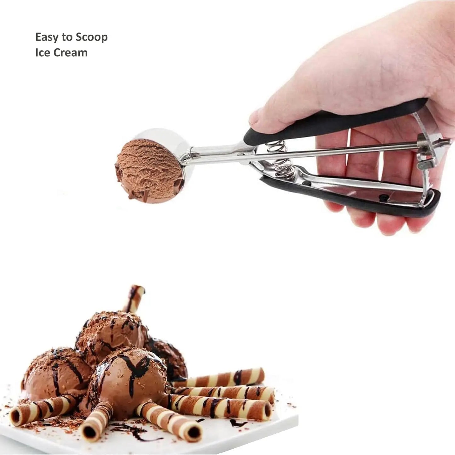 3Pcs Cookie Scoop Set, 18/8 Stainless Steel, Trigger Release, Non-slip Grip