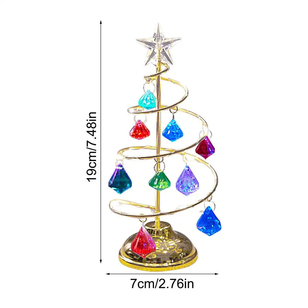 Crystal Christmas Tree For Desk Rotating Crystal Glitter Christmas Tree Electroplating Iron Art Winter Festival Tree Night Light