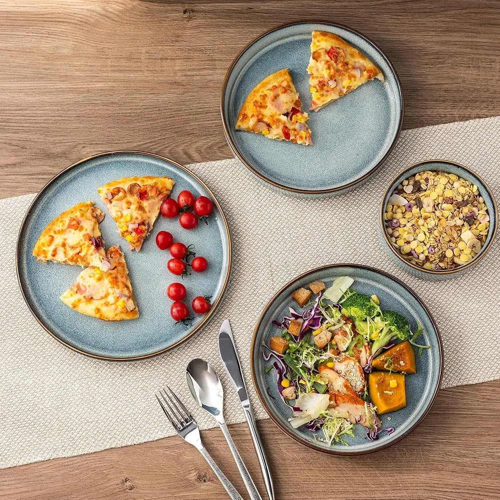 Ceramic Dinnerware Sets For 4, 12 Pieces Stoneware Plates And Bowls Sets, Reactive Glaze Dishes -Scratch Resistant,