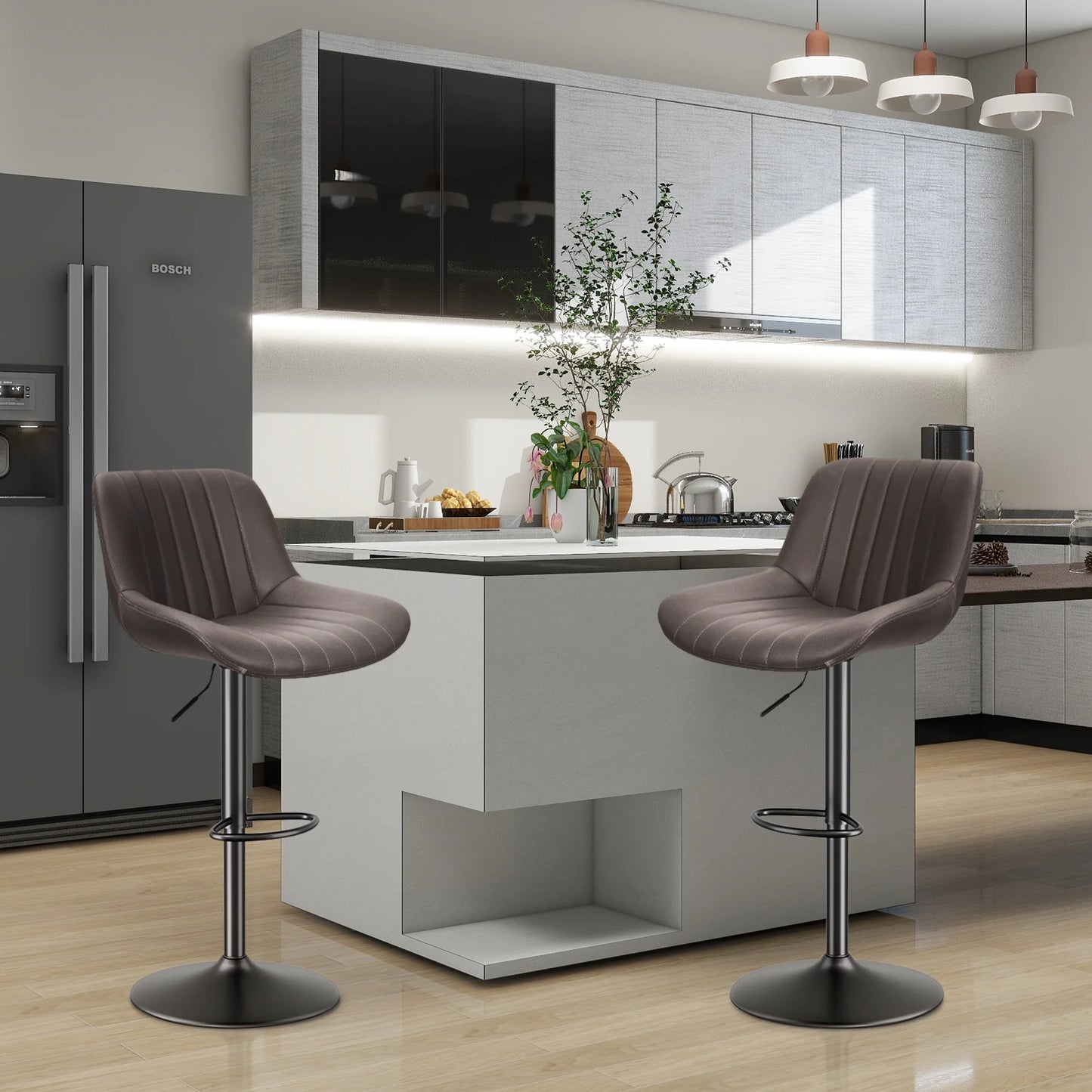 Bar Stool 2-Piece Set, Adjustable Modern Rotating Bar Stool with Backrest, Counter High Performance Fabric Island Chair