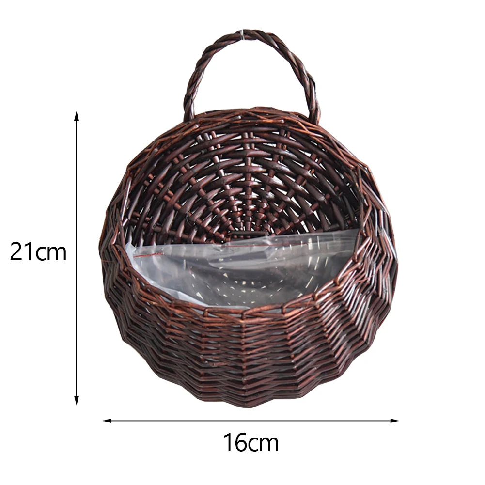 Wall Mount Rattan Basket Wicker Woven Flower Pot Garden Plant Storage Container Home Garden Indoor Outdoor Ornament