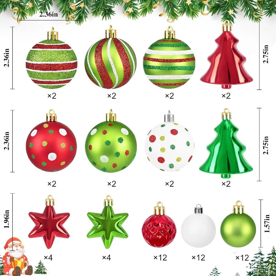 60Pcs Christmas Tree Decorations Red and Green Glittering Hanging Ornaments for Christmas Tree Topper Holiday Decorations Indoo