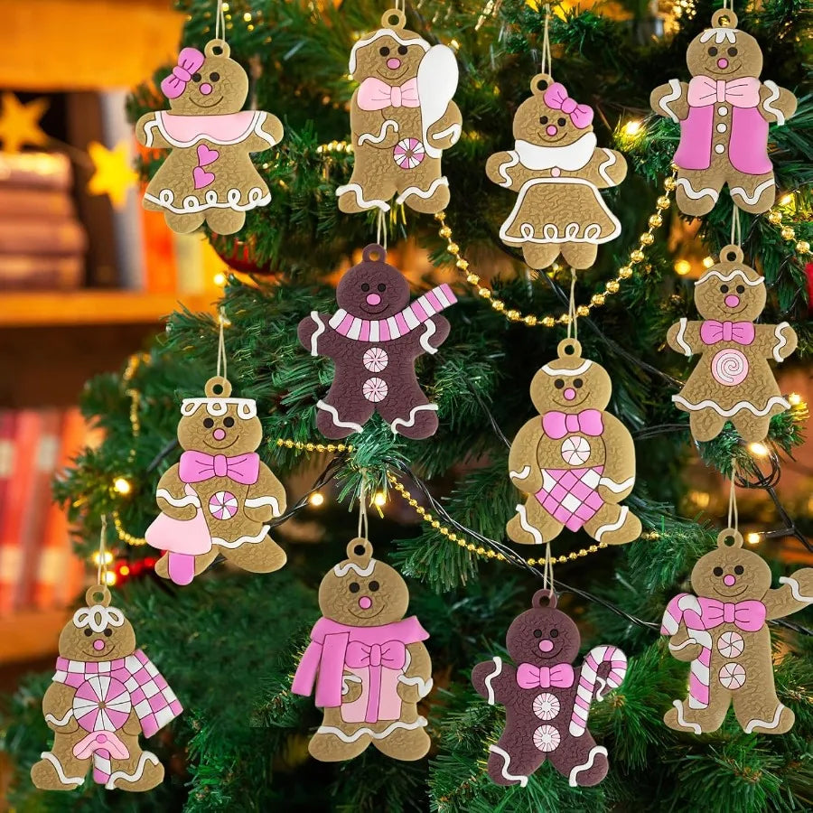 36pcs Pink Gingerbread Man Christmas Tree Decorations Hanging Ornaments for Holiday Xmas Tree Home Decor Festive Winter Season