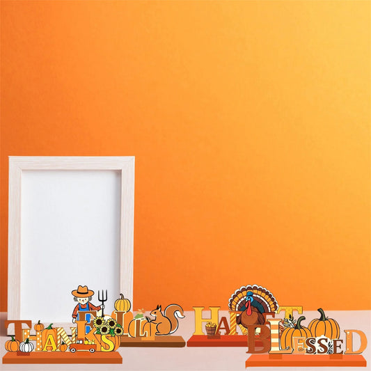 Thanksgiving Decor Set 4 Wooden Pumpkin and Letter Ornaments Table Centerpieces for Home Office Fall Party Décor